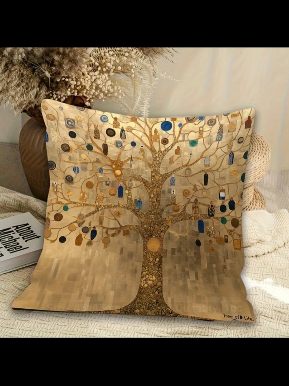 Gold and Blue Tree of Life - Decorative Home PILLOW Decor